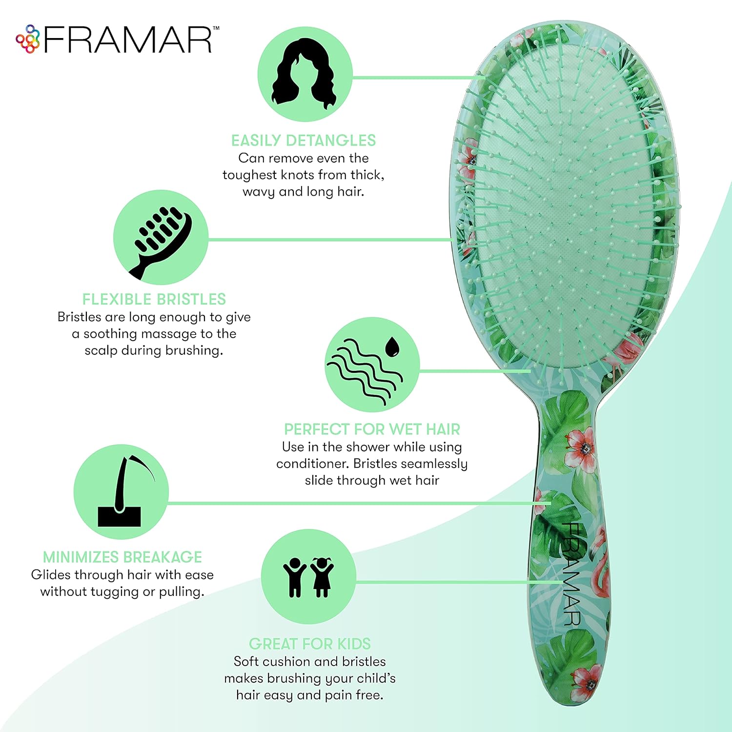 Framar Tropic Vibes Let's FlaminGO Detangling Brush - Green