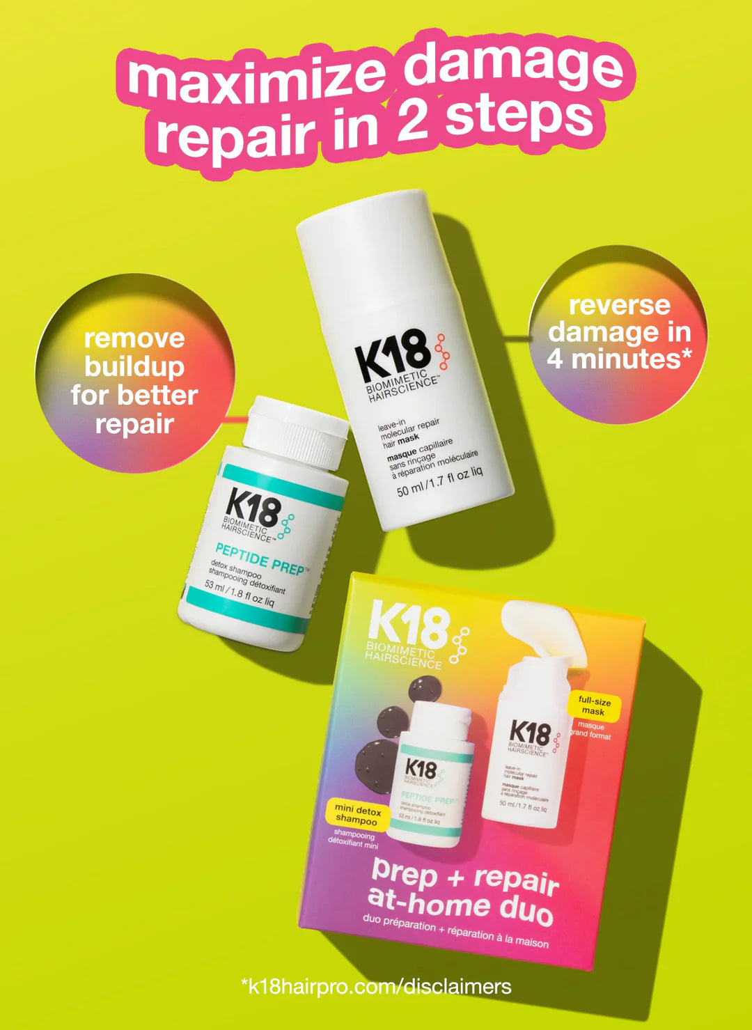 K18 Prep (53ml) + Repair (50ml) at Home Duo Kit